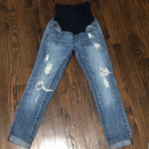 LED distressed denim cuffed jeans
